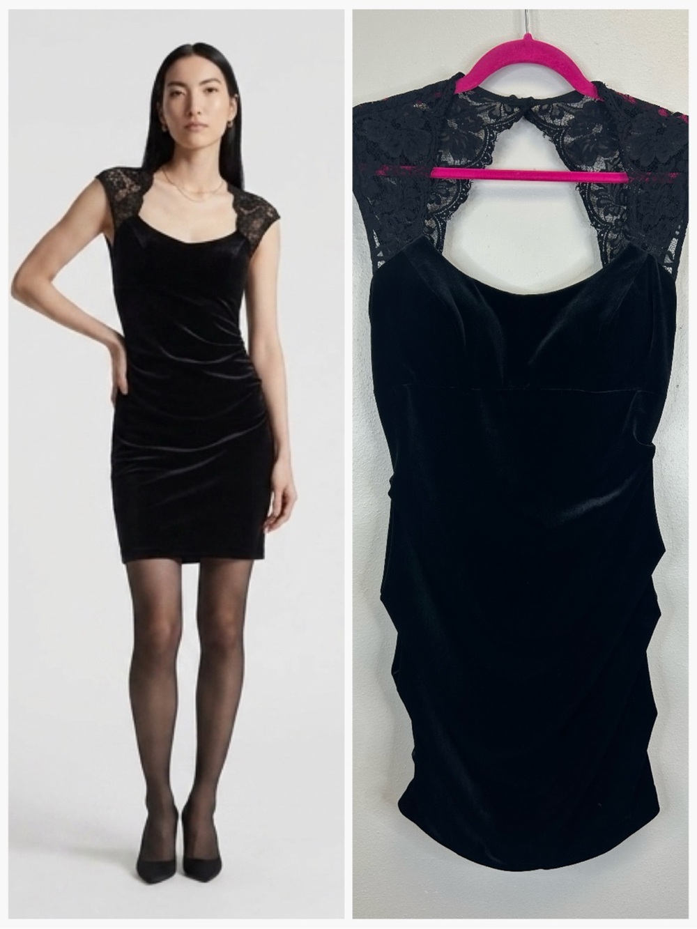 Elegant Event Party Cocktail Black Velvet Evening Dress Size 8 Ruching Sexy‎ LBD